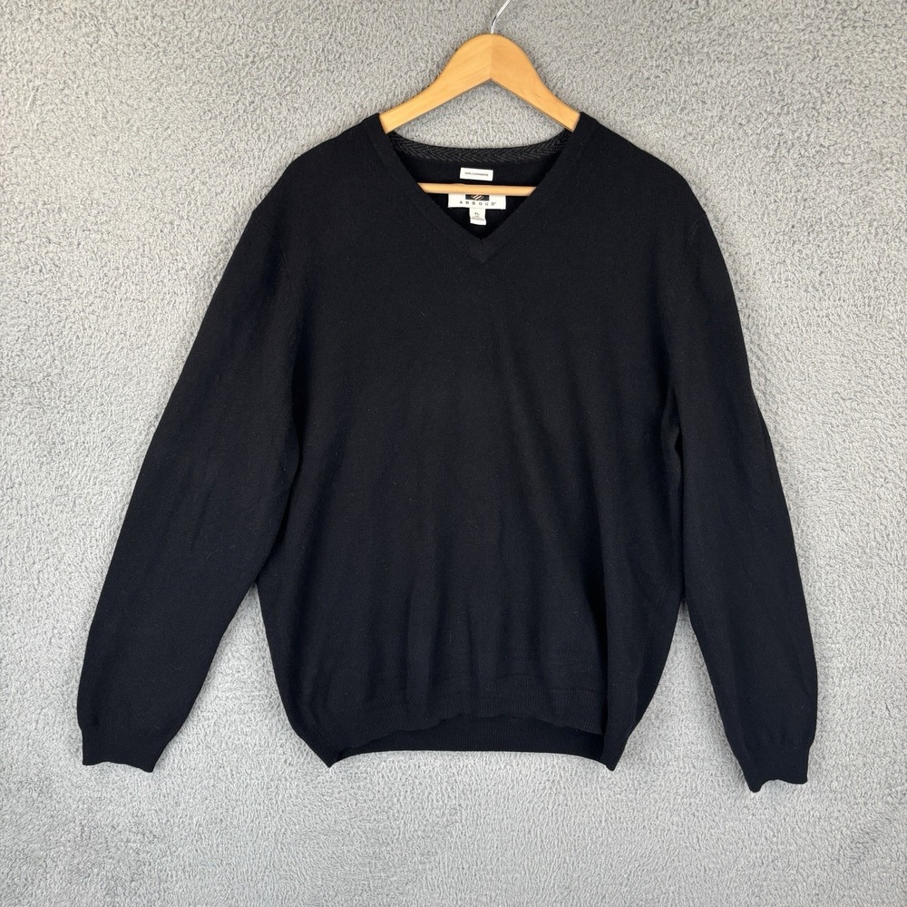 Joseph Abboud Sweater Mens XL Black 100% Cashmere V-Neck Pullover Casual